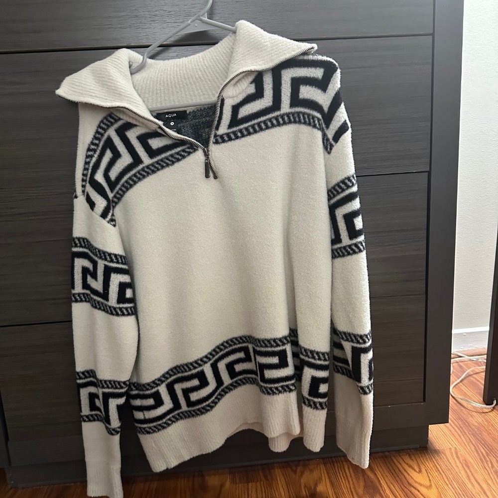 Aqua Cement Printed Fleece Quarter Zip Pullover M